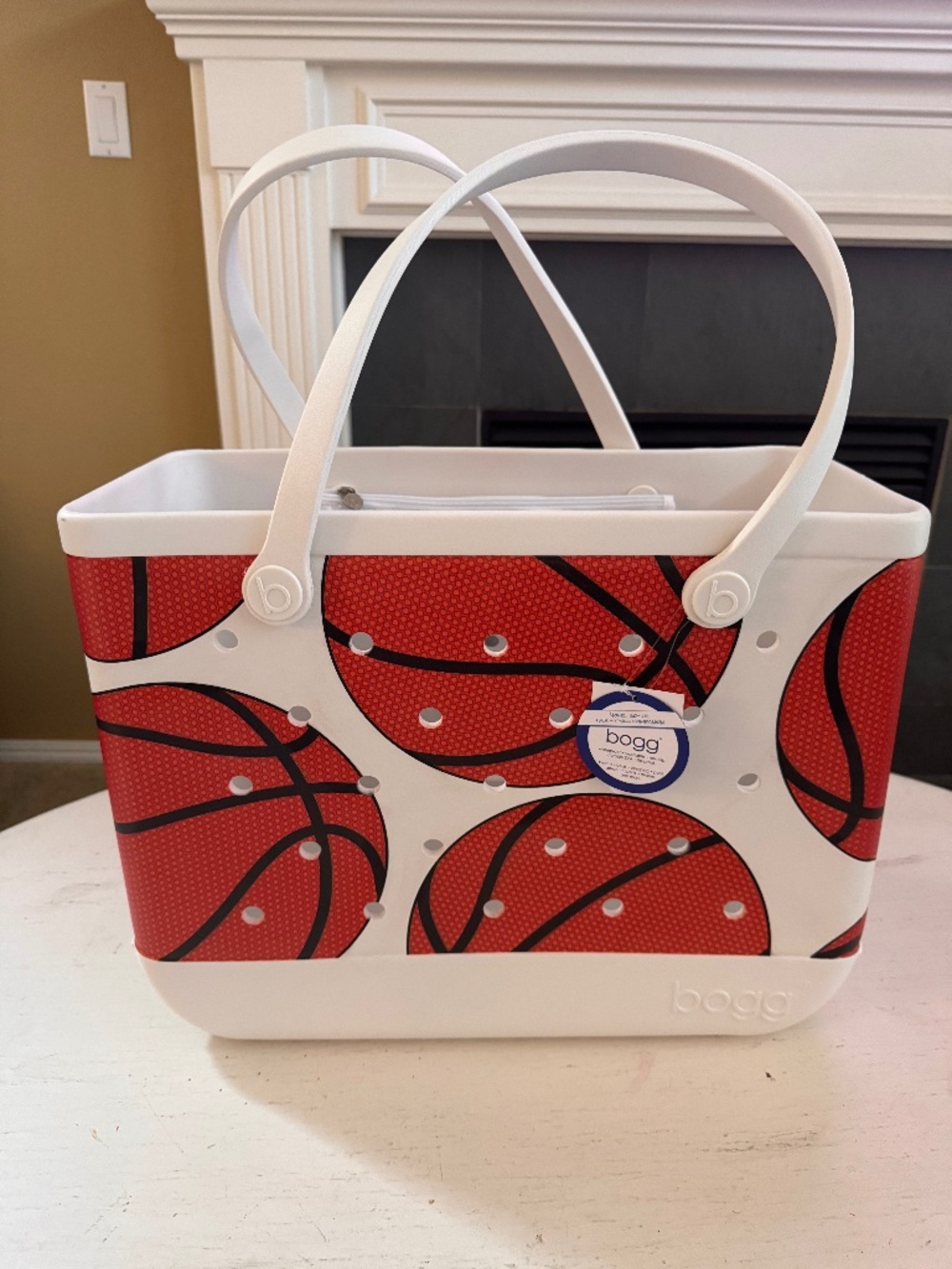 Bogg Bag Original Large Basketball Print Sports Tote White NWT
